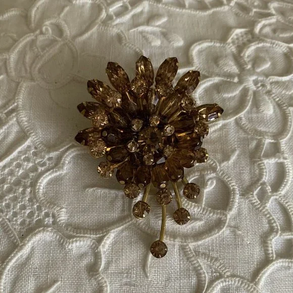 😄MIRIAM HASKELL vintage PIN BROOCH SIGNED RARE GOLD jewelry MOTHERS DAYgift